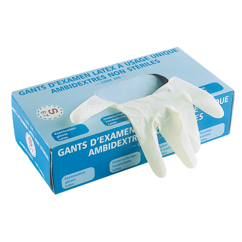 Gants LATEX, non poudrés, usage unique, boîte de 100 - Materiel