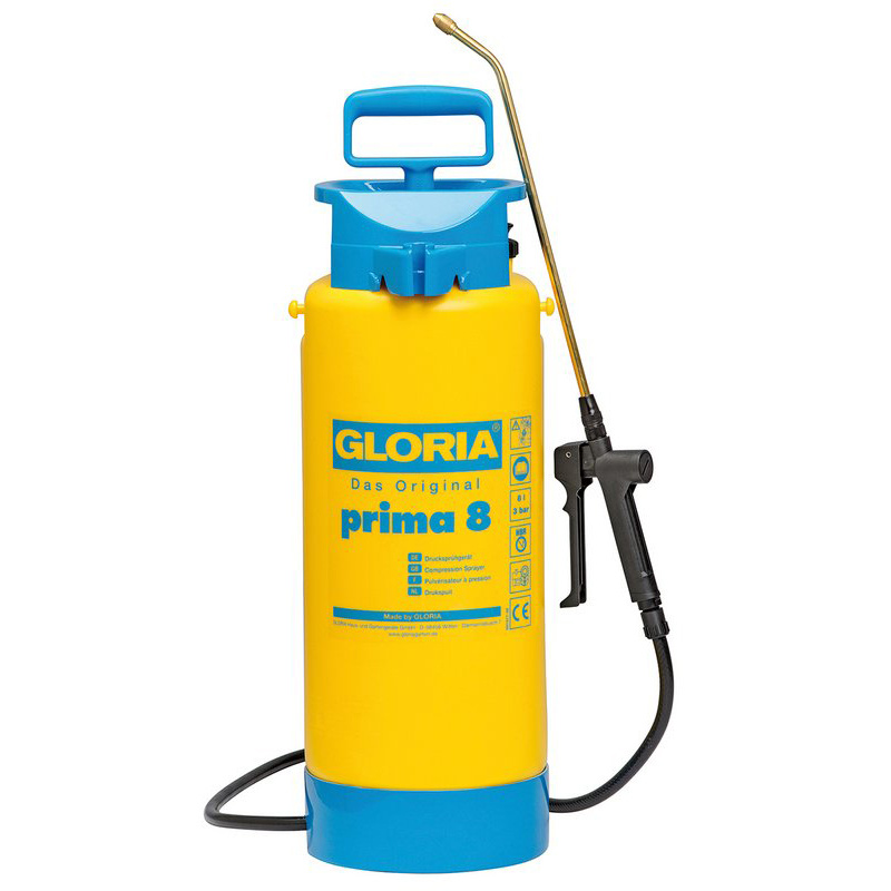 Pulvérisateur à Pression Gloria Prima 8L - 3 Bars - Lance Laiton - Pour Jardin, Traitement Plantes